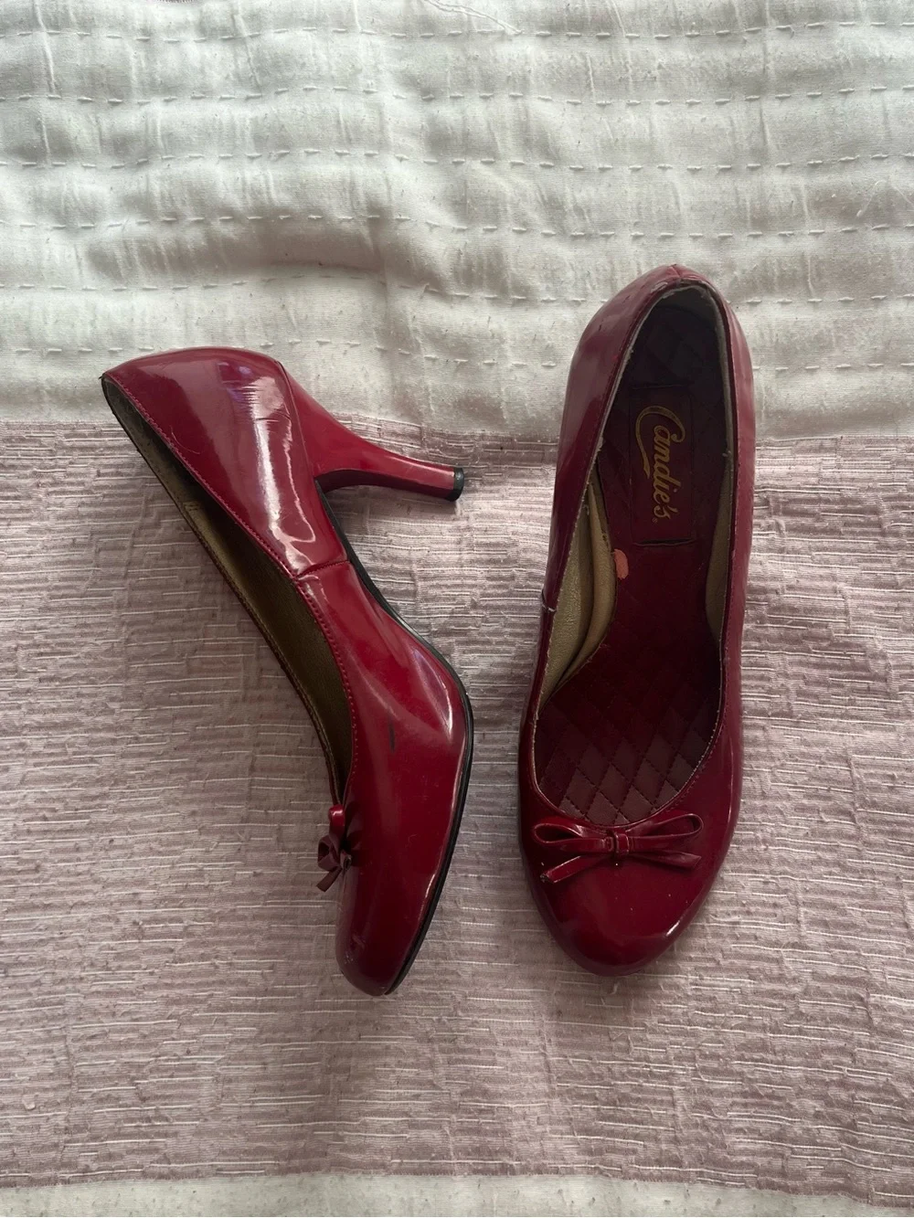 Y2K 2000s style Burgundy Red Kitten Heel Pumps Candies Size 6